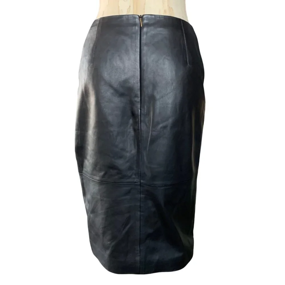 Hugo Boss Black Lambskin Leather Pencil Skirt Womens Size 4 - Picture 3 of 12